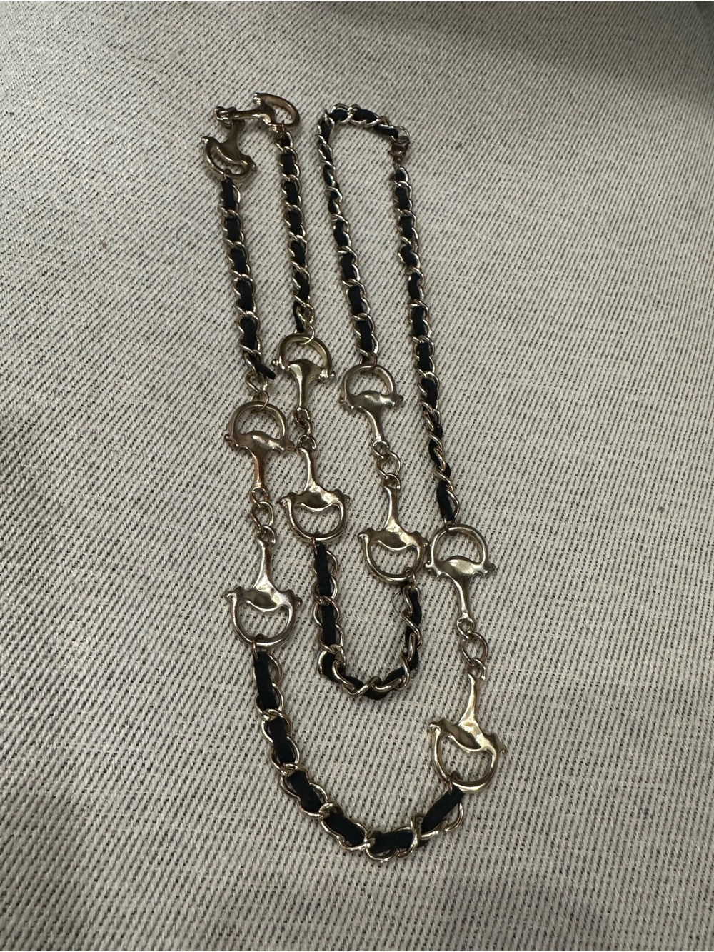 Gold & Black Link Chain Necklace with Horsebit Accents (can be worn as a belt)